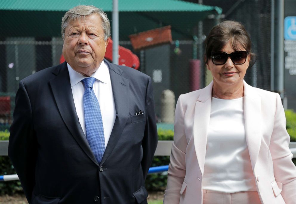 PHOTO: Parents of First lady Melania Trump, Viktor and Amalija Knavs, listen as their attorney Michael Wildes, makes a statement in New York City, Aug. 9, 2018.