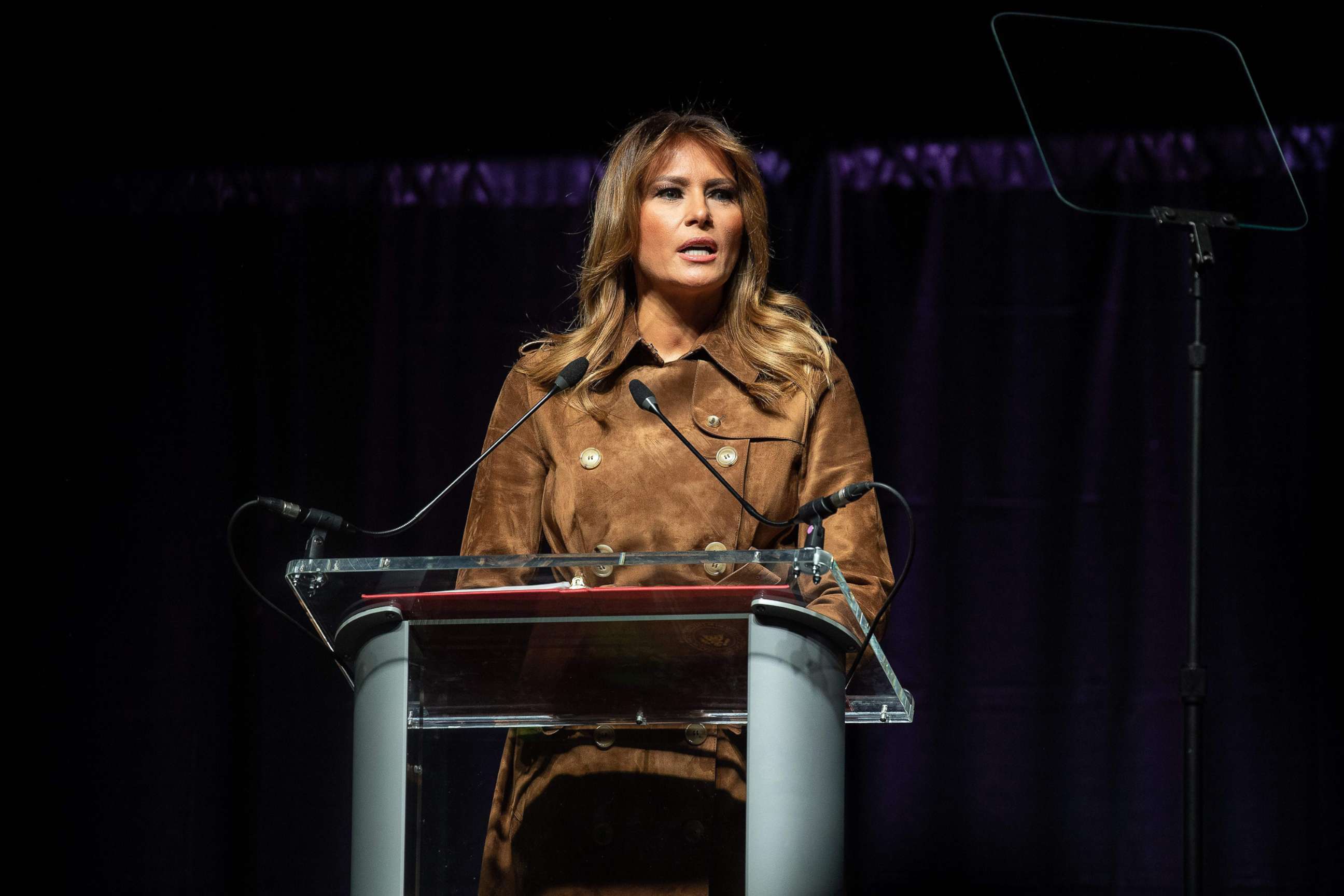PHOTO: First Lady Melania Trump addresses the B'More Youth Summit in Baltimore, Nov. 26, 2019.