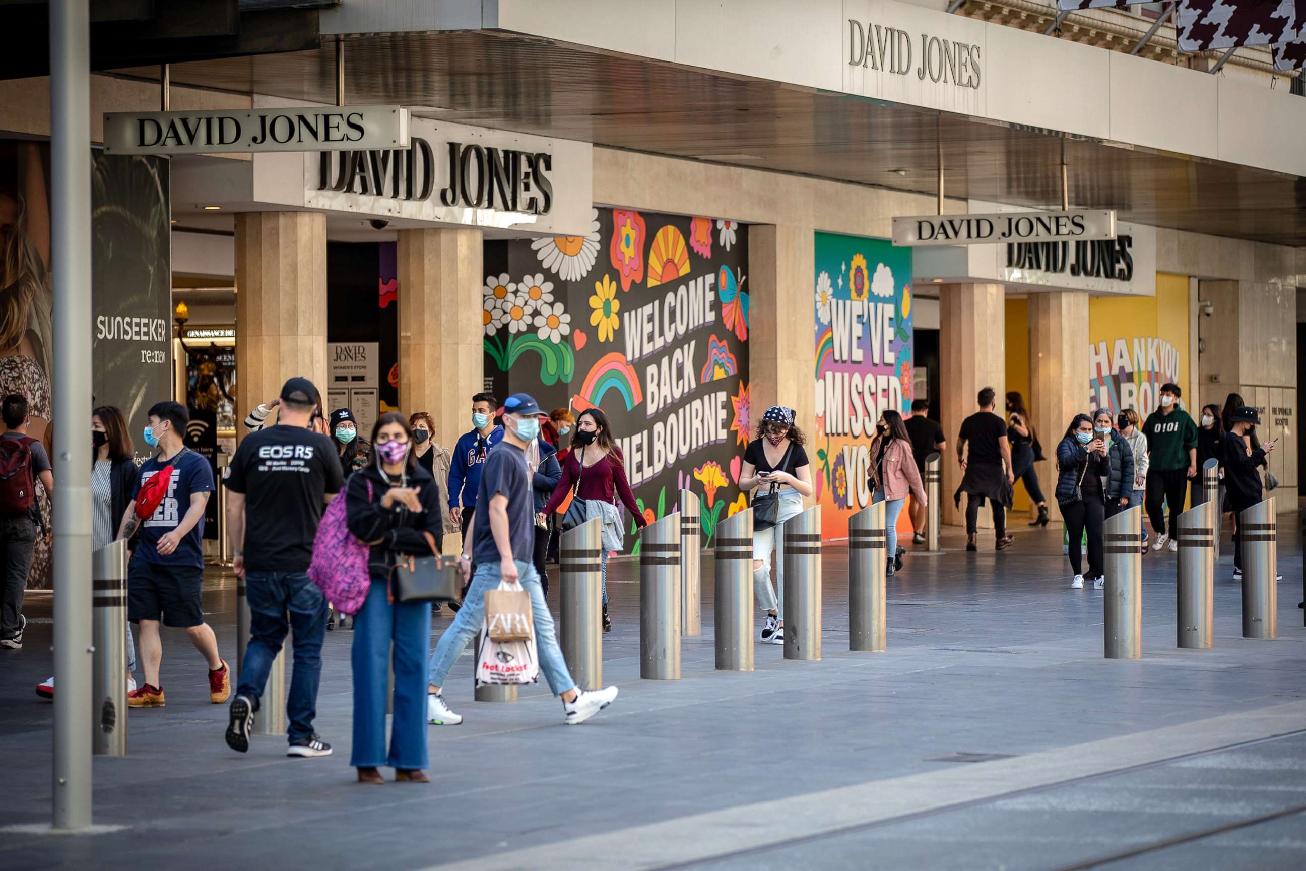 PHOTO: People return to the Bourke Street Mall to shop at the retail stores on Oct. 28, 2020, in Melbourne, Australia.