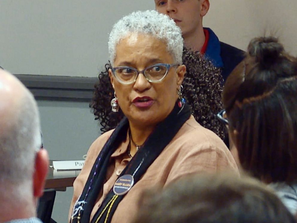 PHOTO: Melisande Short-Colomb, a sophomore and descendant of the 272 slaves sold at Georgetown University speaks at a town hall debate in support of the reparations referendum in Washington, April 3, 2019.