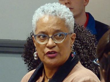 PHOTO: Melisande Short-Colomb, a sophomore and descendant of the 272 slaves sold at Georgetown University speaks at a town hall debate in support of the reparations referendum in Washington, April 3, 2019.