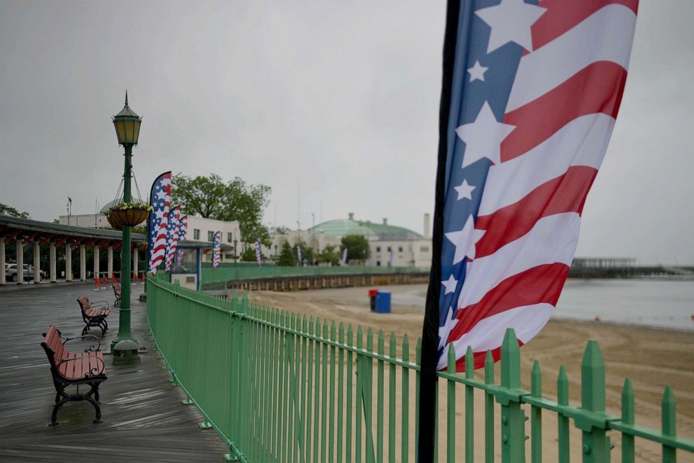 PHOTO: An empty Rye Playland Beach because of inclement weather during Memorial Day weekend in Rye, New York, May 30, 2021.