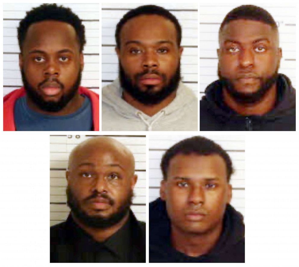 PHOTO: This combo of booking images provided by the Shelby County Sheriff's Office shows, from top row from left, Tadarrius Bean, Demetrius Haley, Emmitt Martin III, bottom row from left, Desmond Mills, Jr. and Justin Smith.