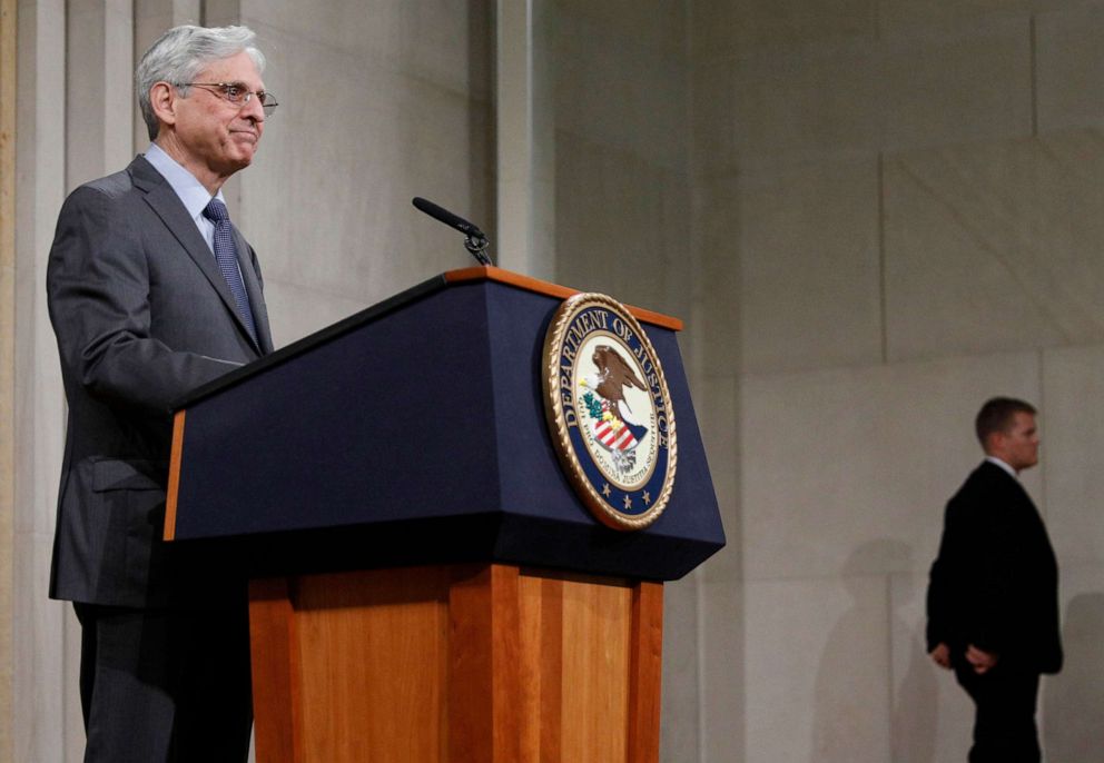 PHOTO: U.S. Attorney General Merrick Garland delivers remarks on voting rights at the U.S. Department of Justice on June 11, 2021, in Washington, D.C.