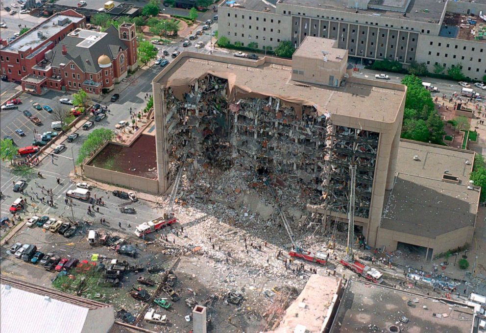 PHOTO:The north side of the Alfred P. Murrah Federal Building stands in ruin after an explosion in Oklahoma City, April 19, 1995.