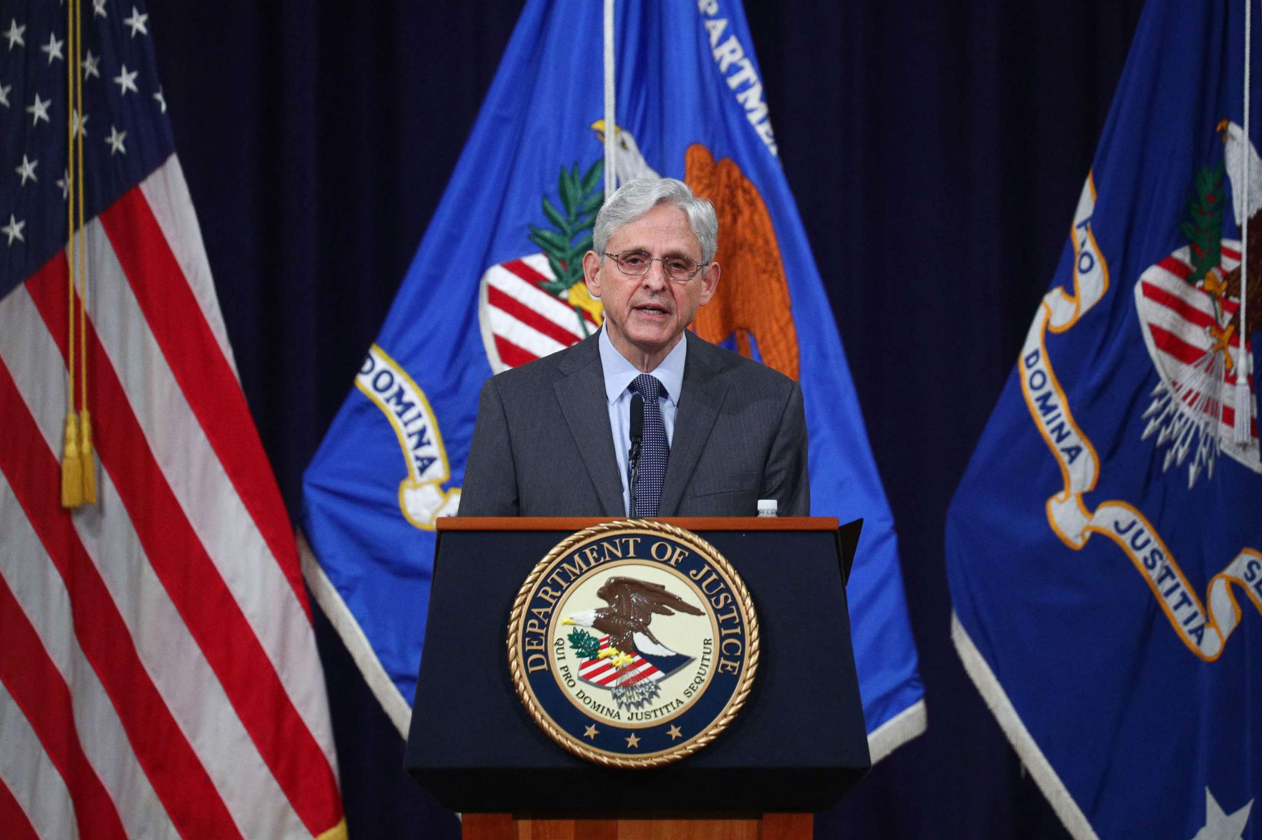 PHOTO: U.S. Attorney General Merrick Garland delivers remarks on voting rights at the epartment of Justice in Washington, D.C., on June 11, 2021.