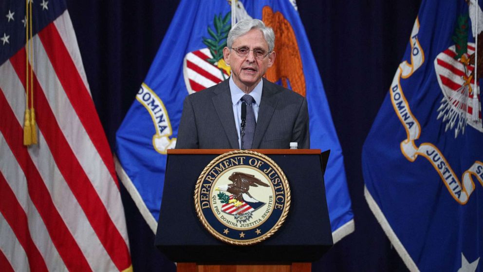 PHOTO: U.S. Attorney General Merrick Garland delivers remarks on voting rights at the epartment of Justice in Washington, D.C., on June 11, 2021.