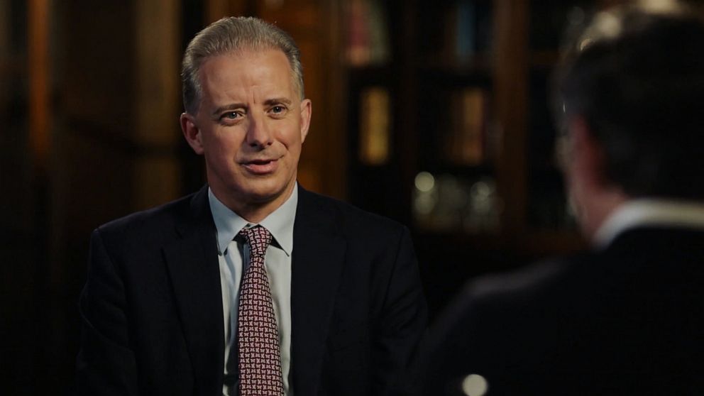 PHOTO: Christopher Steele, author of the so-called "Steele dossier," talks to George Stephanopoulos in a scene from the ABC News documentary, "Out of the Shadows: The Man Behind the Steele Dossier," airing Oct. 18, 2021.