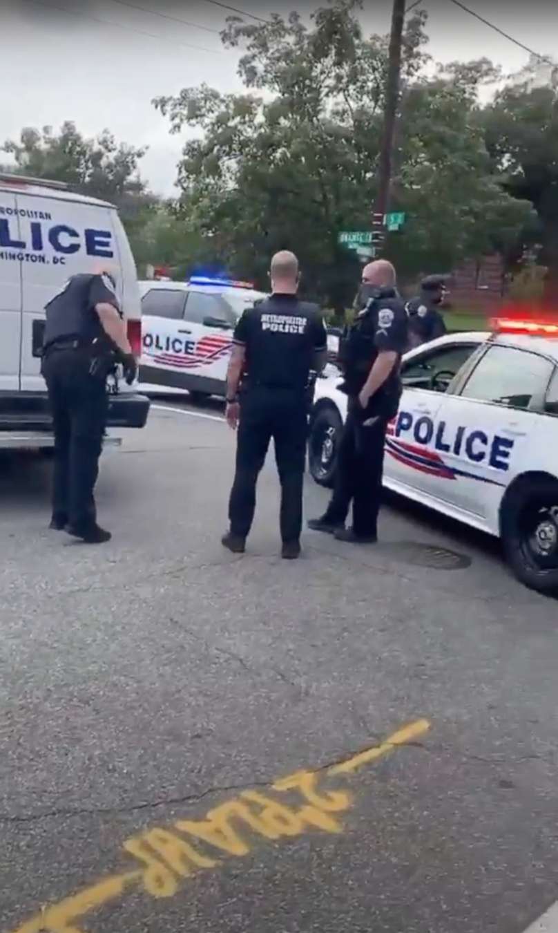 PHOTO: Police officers are seen after a police-involved shooting, in Washington, D.C., Sept. 2, 2020, in this still image obtained from a social media video. 