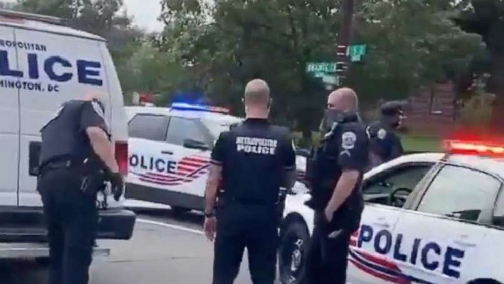 PHOTO: Police officers are seen after a police-involved shooting, in Washington, D.C., Sept. 2, 2020, in this still image obtained from a social media video. 