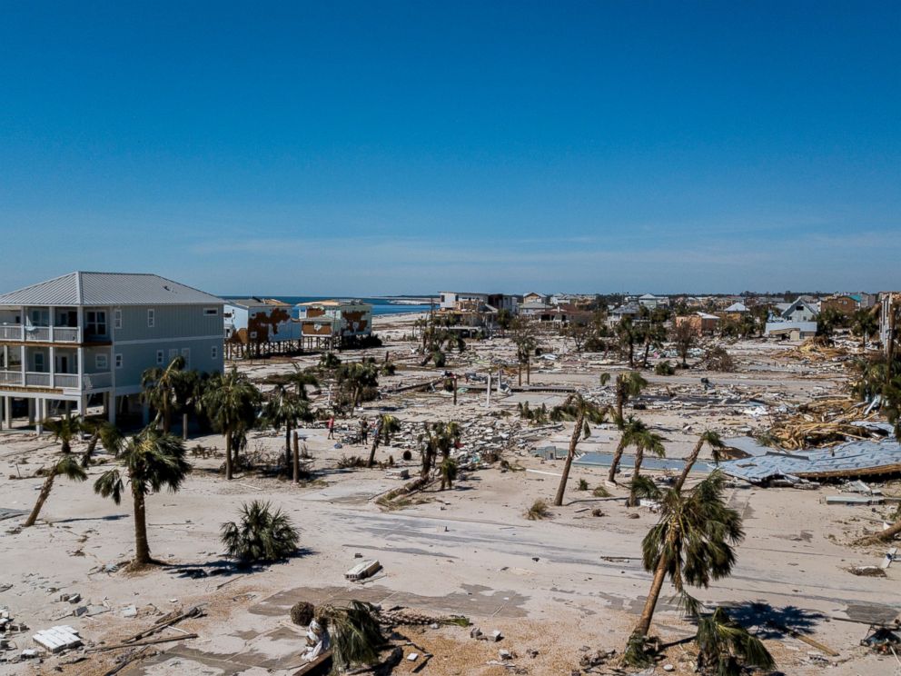 PHOTO: This aerial photo shows debris and destruction in Mexico Beach, Florida on Friday, October 12, 2018, following the passage of Hurricane Michael in the area on Wednesday.