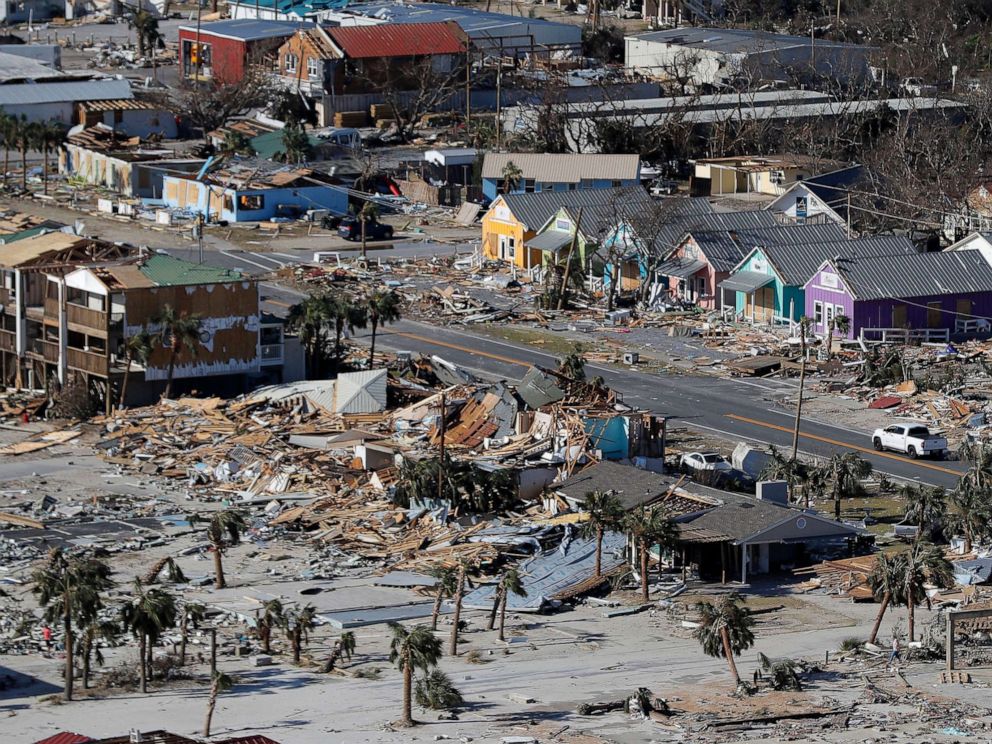 PHOTO: In this Oct. 12, 2018, file photo, debris from homes destroyed by Hurricane Michael litters the ground in Mexico Beach, Fla.