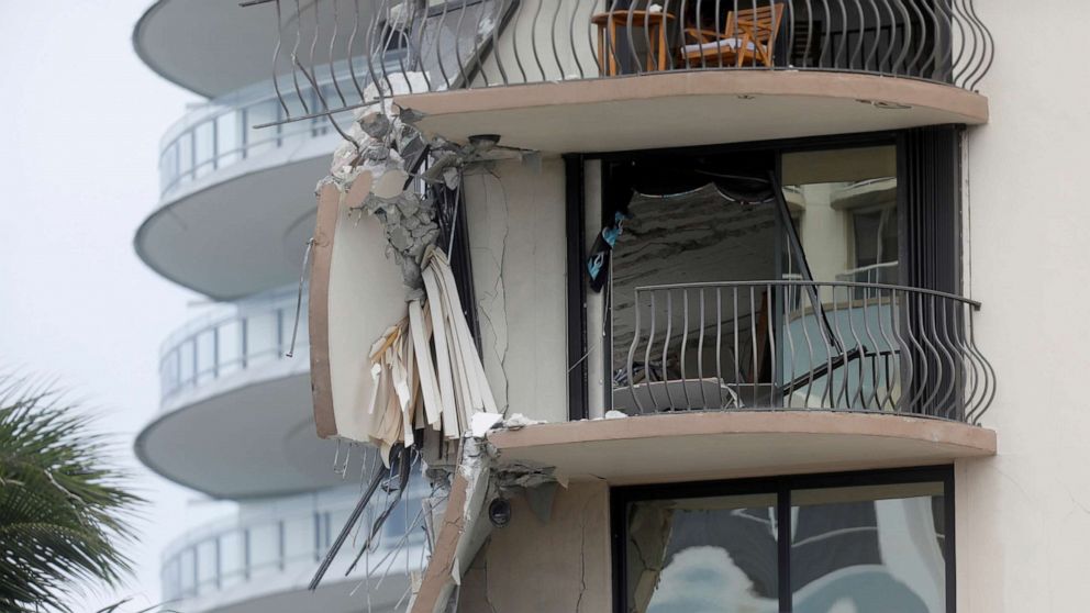 PHOTO: A building that partially collapsed is seen in Surfside, near Miami Beach, Fla., June 24, 2021.