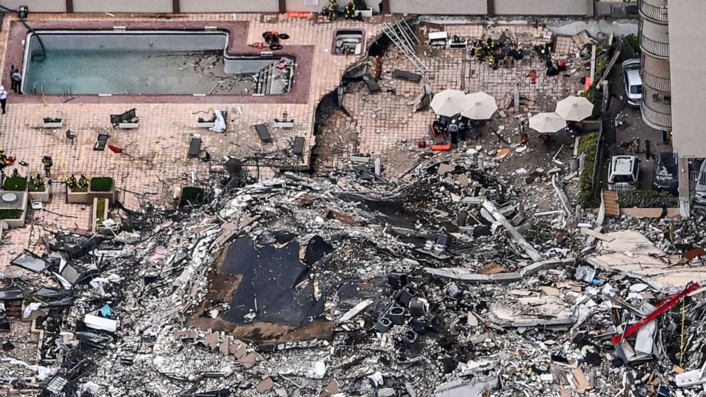 PHOTO: Search and rescue personnel work onsite after the partial collapse of the Champlain Towers South in Surfside, Fla., north of Miami Beach, on June 24, 2021.