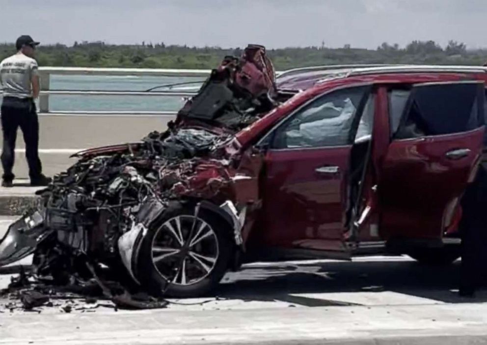 PHOTO: A small plane crash-landed onto a Miami bridge Saturday, May 14, 2022, striking a vehicle, officials said.