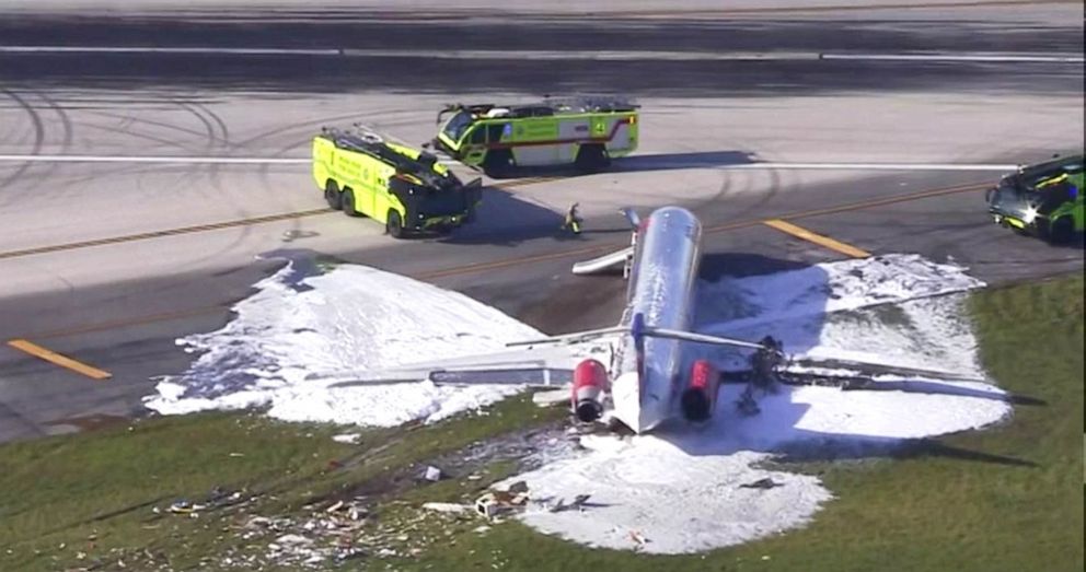 Airplane crashed and catches fire at Miami airport, three people injured,  reports say