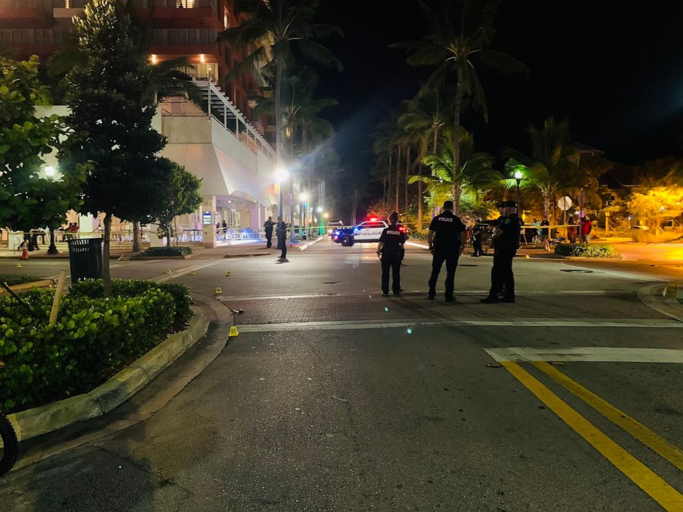PHOTO: Miami Beach police investigate the scene of a shooting in an image posted to their Twitter account, June 1, 2021.