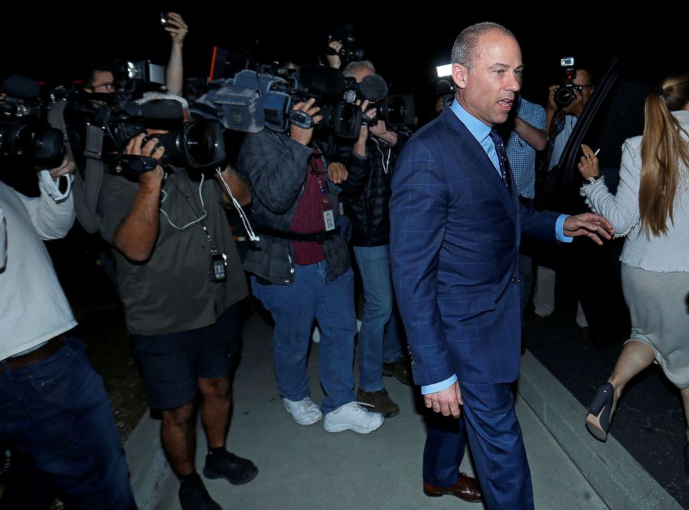   PHOTO: Michael Avenatti, lawyer for adult film actress Stormy Daniels, leaves the Pacific Division of the Los Angeles Police Department after being arrested for domestic violence in Culver City, California on November 14 2018. 