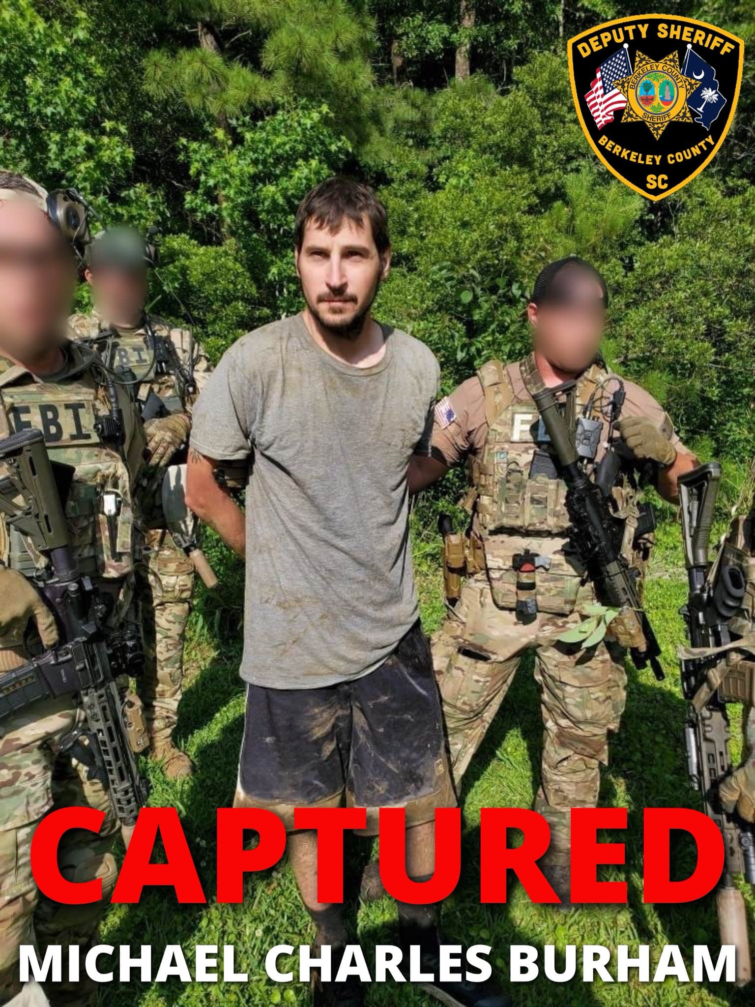 PHOTO: Michael Charles Burham, 34, was arrested after an exhaustive weeks-long search in South Carolina, according to the Berkeley County Sheriffs Office, which released this image Wednesday, May 24, 2023.