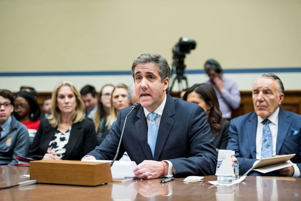 PHOTO: In this Feb. 27, 2019, file photo, Michael Cohen, former attorney for President Donald Trump, testifies during the House Oversight and Reform Committee hearing on Russian interference in the 2016 election in Washington, D.C.