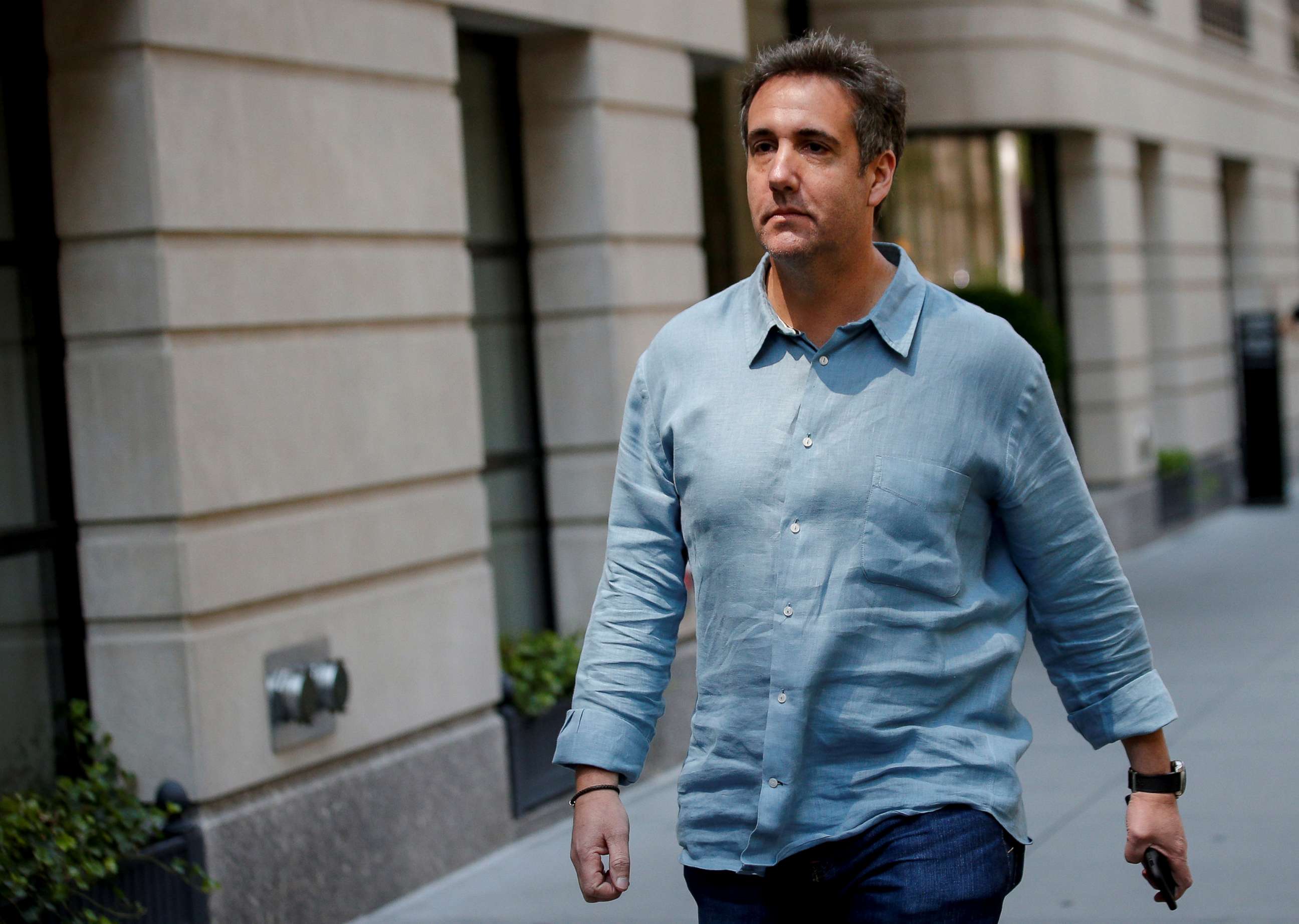 PHOTO: Michael Cohen exits his hotel in New York City, July 2, 2018.