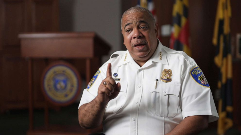 PHOTO: Baltimore Police Commissioner Michael Harrison talks to ABC News about changes in community policing since the 9/11 attacks.