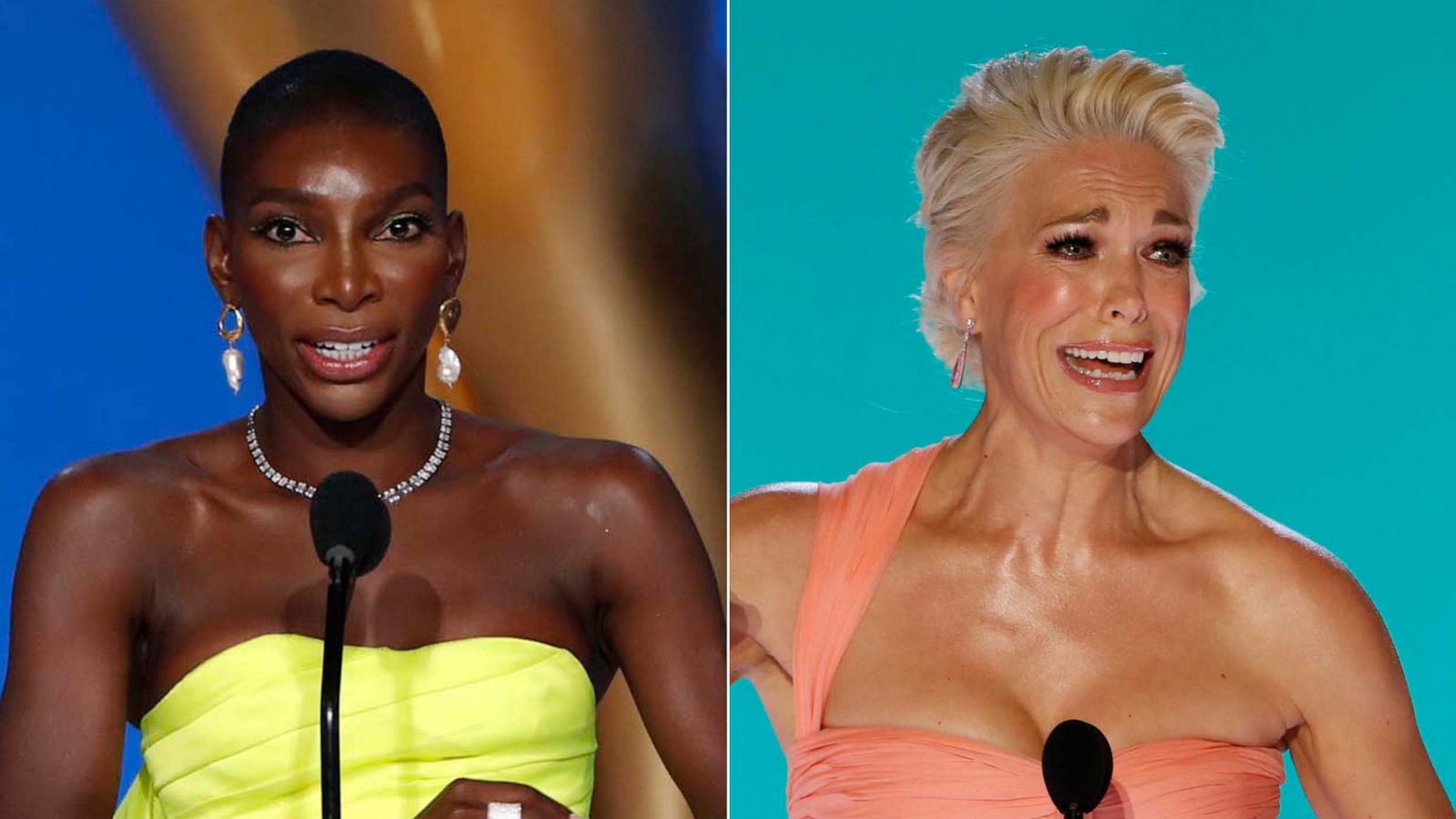 PHOTO: Michaela Coel and Hanna Waddingham accepts their awards at the 73rd Emmy Awards on Sept. 19, 2021, in Los Angeles.