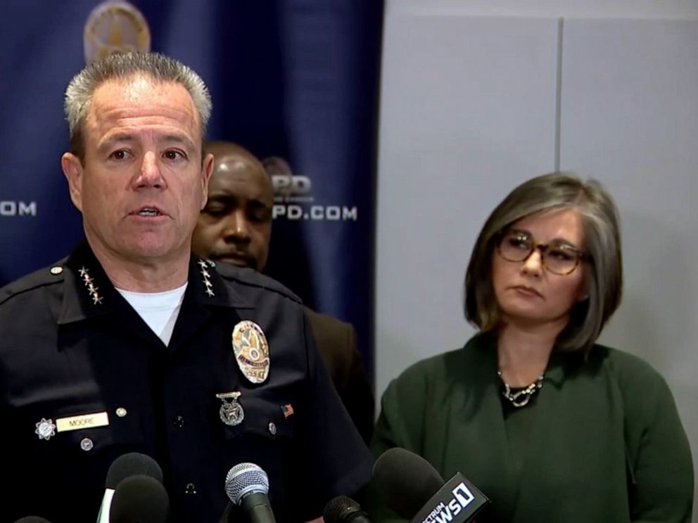 PHOTO: Michel Moore, Chief of police of the Los Angeles Police Department speaks at a press conference, April 2, 2019.