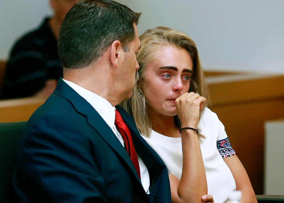 PHOTO: In this Aug. 3, 2017 file photo, Michelle Carter awaits her sentencing in a courtroom in Taunton, Mass., for involuntary manslaughter for encouraging Conrad Roy III to kill himself in July 2014.