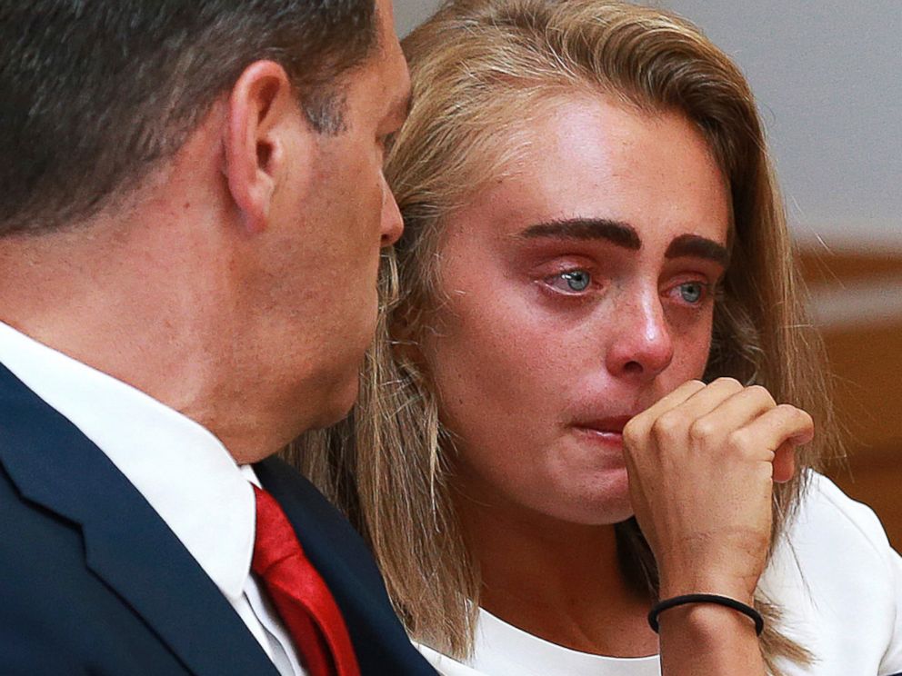 PHOTO: Michelle Carter awaits her sentencing at Taunton trial court in Taunton, Mass., Aug. 3, 2017, for involuntary manslaughter for encouraging Conrad Roy III to kill himself in 2014.
