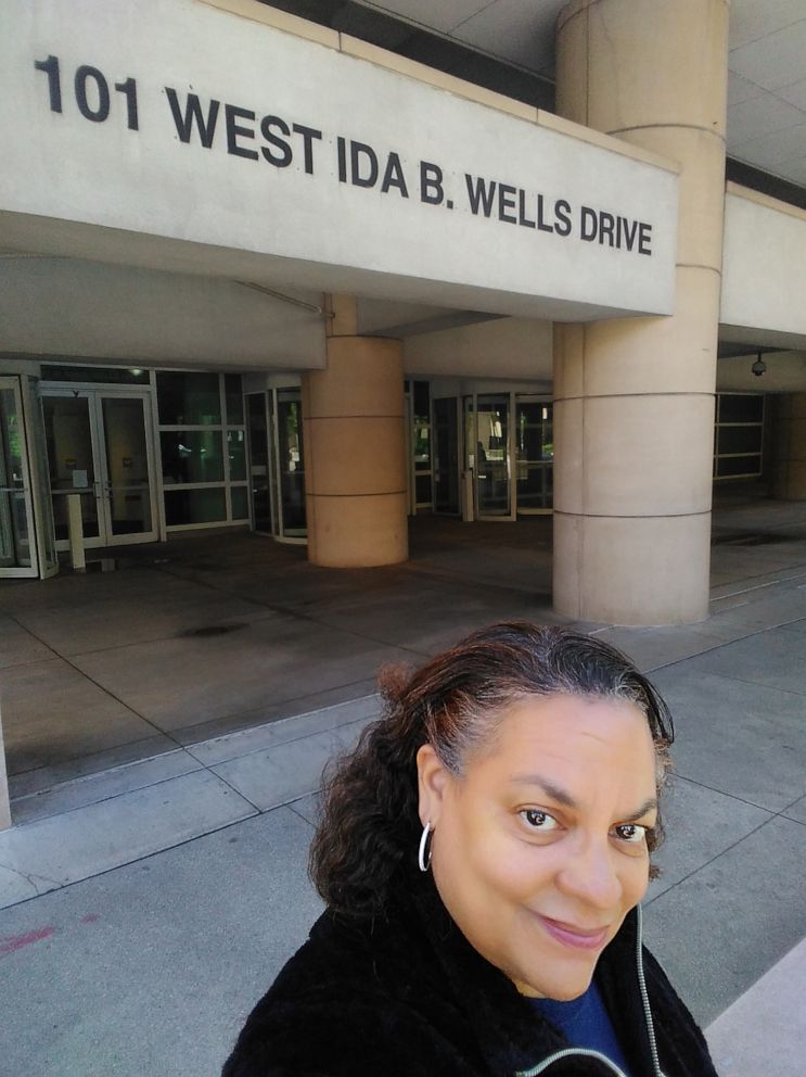 PHOTO: Michelle Duster, the great-granddaughter of Ida B. Wells, poses on Ida B Wells Drive in Chicago.