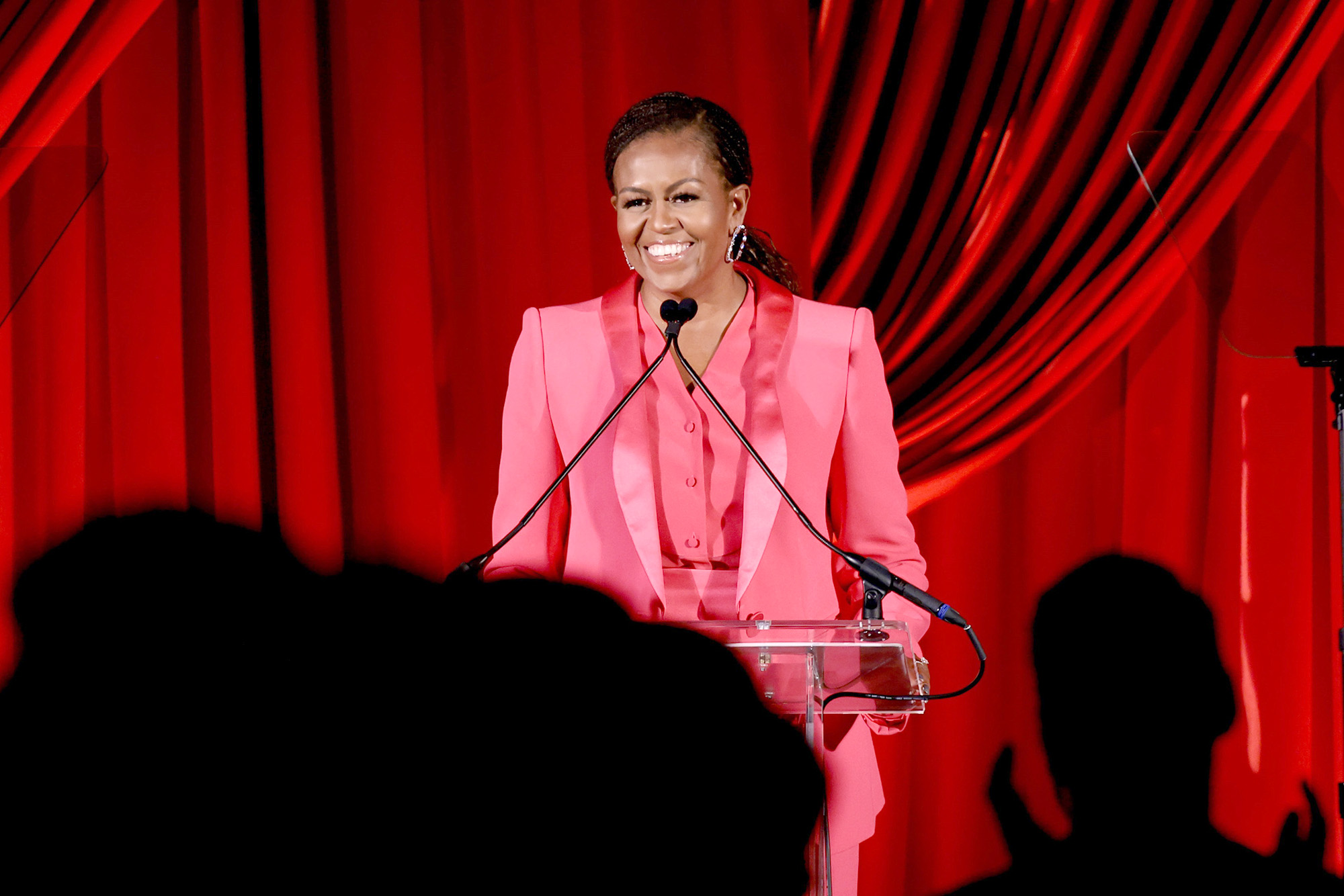 PHOTO: Former First Lady Michelle Obama speaks onstage at the Clooney Foundation For Justice Inaugural Albie Awards at New York Public Library in New York, Sept. 29, 2022.
