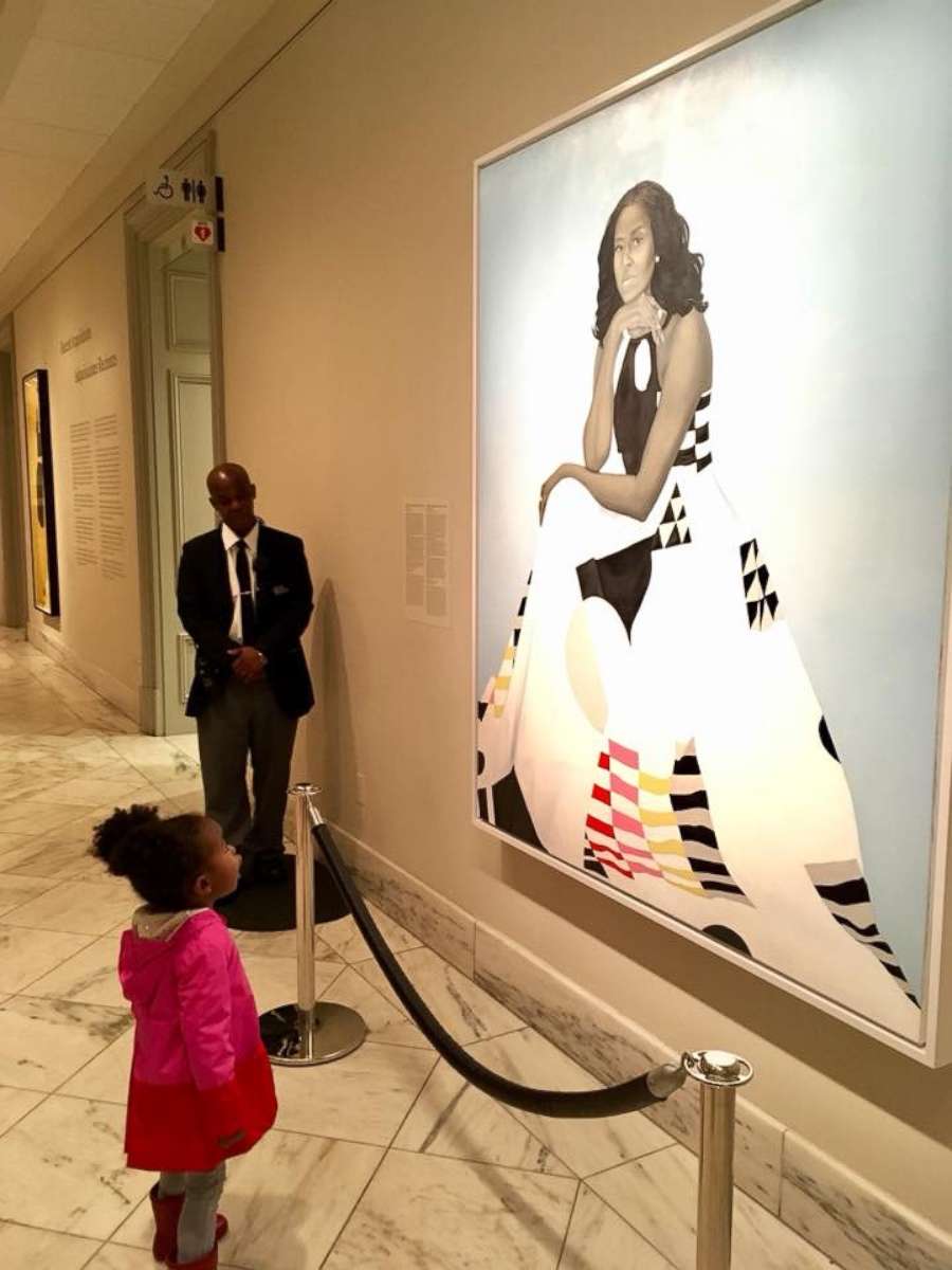 PHOTO: Parker Curry's awestruck reaction to Michelle Obama's official portrait in the National Portrait Gallery in Washington, was captured by a fellow museum visitor on March 1, 2018.