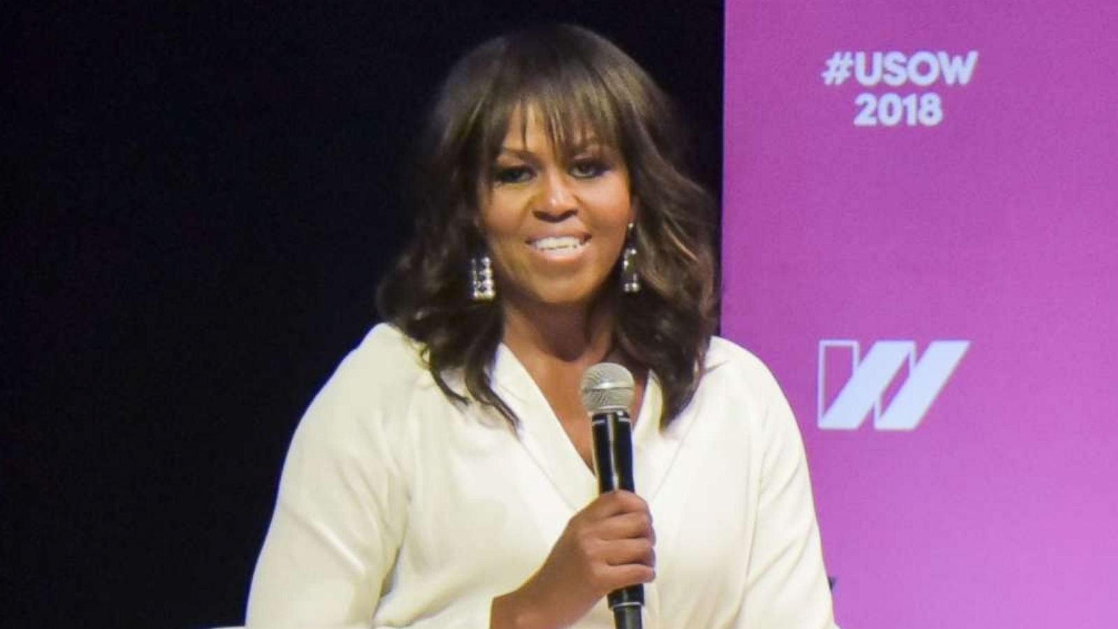 PHOTO: Former first lady Michelle Obama (L) and actress Tracee Ellis Ross have a conversation on stage at The United State of Women Summit 2018 in Los Angeles, May 5, 2018.