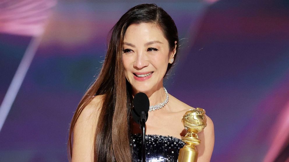 PHOTO: In this handout photo provided by NBC, Michelle Yeoh accepts the Best Actress in a Motion Picture Musical or Comedy award onstage during the 80th Annual Golden Globe Awards, on Jan. 10, 2023, in Beverly Hills, Calif.
