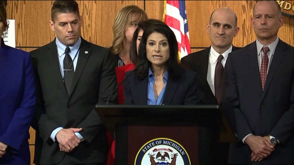 PHOTO: Michigan Attorney General Dana Nessel announces charges stemming from her office's investigation into clergy sexual abuse in the state's Catholic dioceses, during a press conference in Lansing, Mich., May 24, 2019.