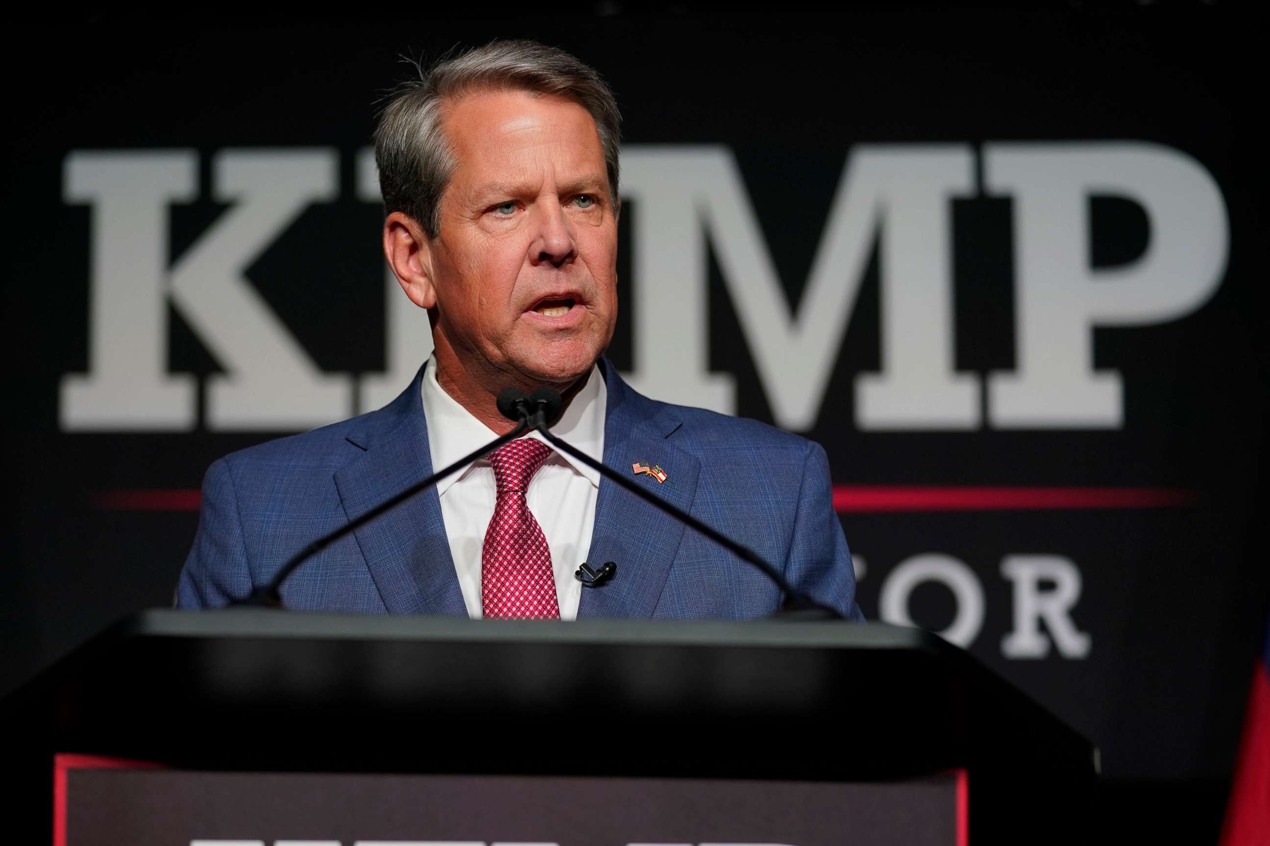 PHOTO: Georgia Gov. Brian Kemp speaks during an election-night watch party in Atlanta, May 24, 2022.