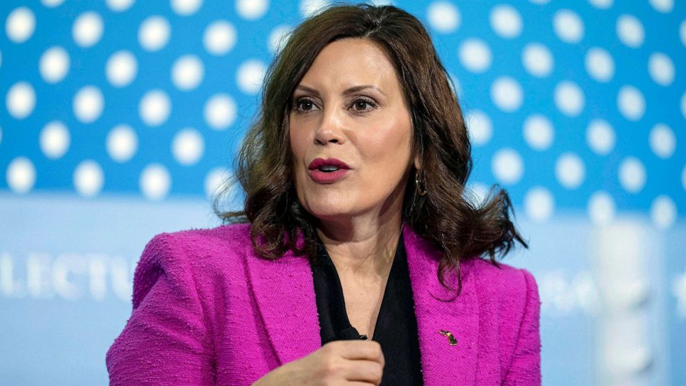 PHOTO: FILE - Michigan Gov. Gretchen Whitmer speaks at the SelectUSA Investment Summit, May 4, 2023, in Oxon Hill, Md.