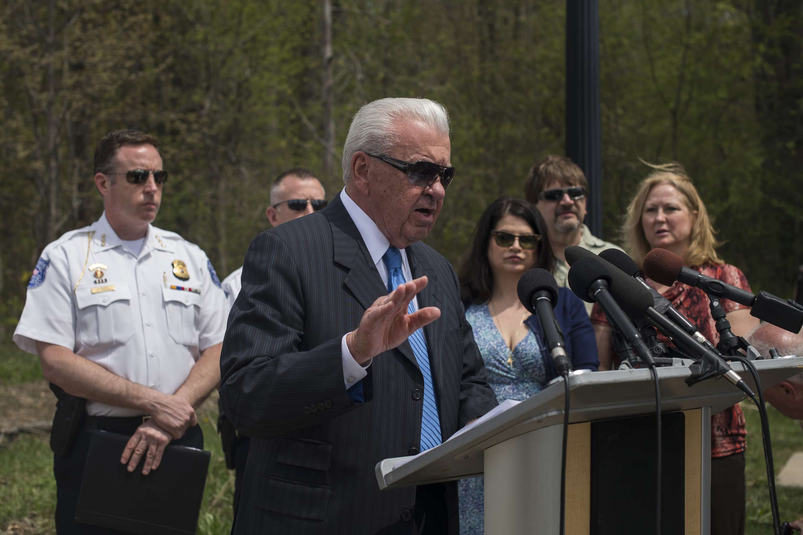 PHOTO: William Dwyer, the Commissioner of the Warren Police, discusses the progress of a reopened cold case during a press conference on May 9, 2018 in Macomb, Mich.
