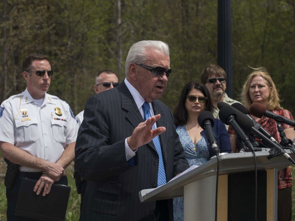 PHOTO: William Dwyer, the Commissioner of the Warren Police, discusses the progress of a reopened cold case during a press conference on May 9, 2018 in Macomb, Mich.