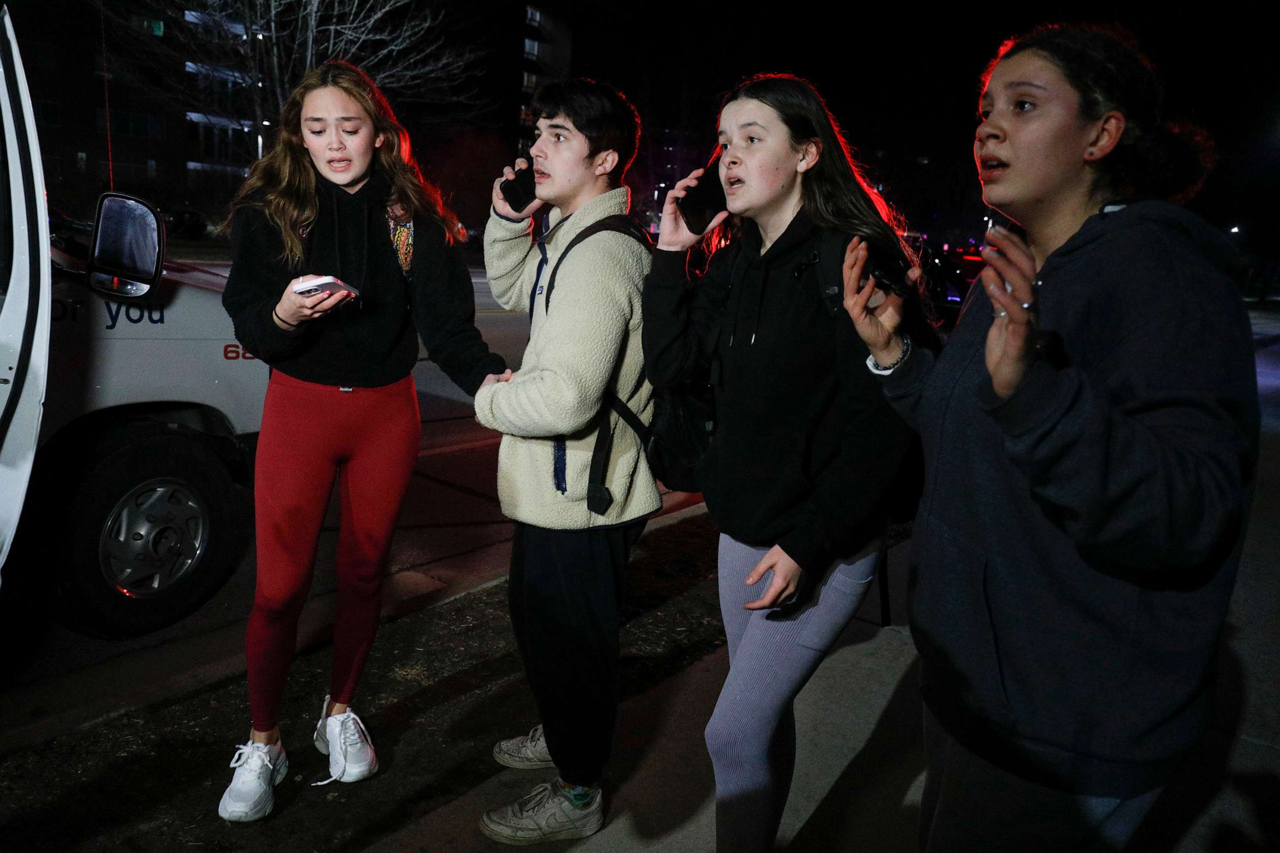 PHOTO: Michigan State University students react during an active shooter situation on campus on Feb. 13, 2023, in Lansing, Michigan.