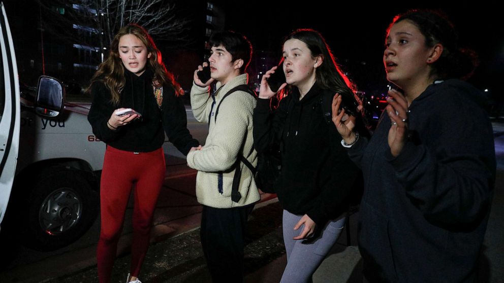 PHOTO: Michigan State University students react during an active shooter situation on campus on Feb. 13, 2023, in Lansing, Michigan.