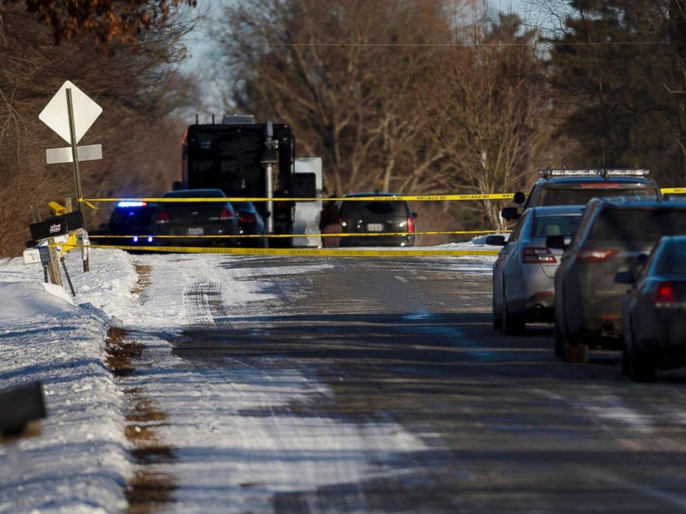 PHOTO: Kent County Sheriff personnel investigate the scene of a fatal shooting near Cedar Springs, Mich., Feb. 18, 2019.