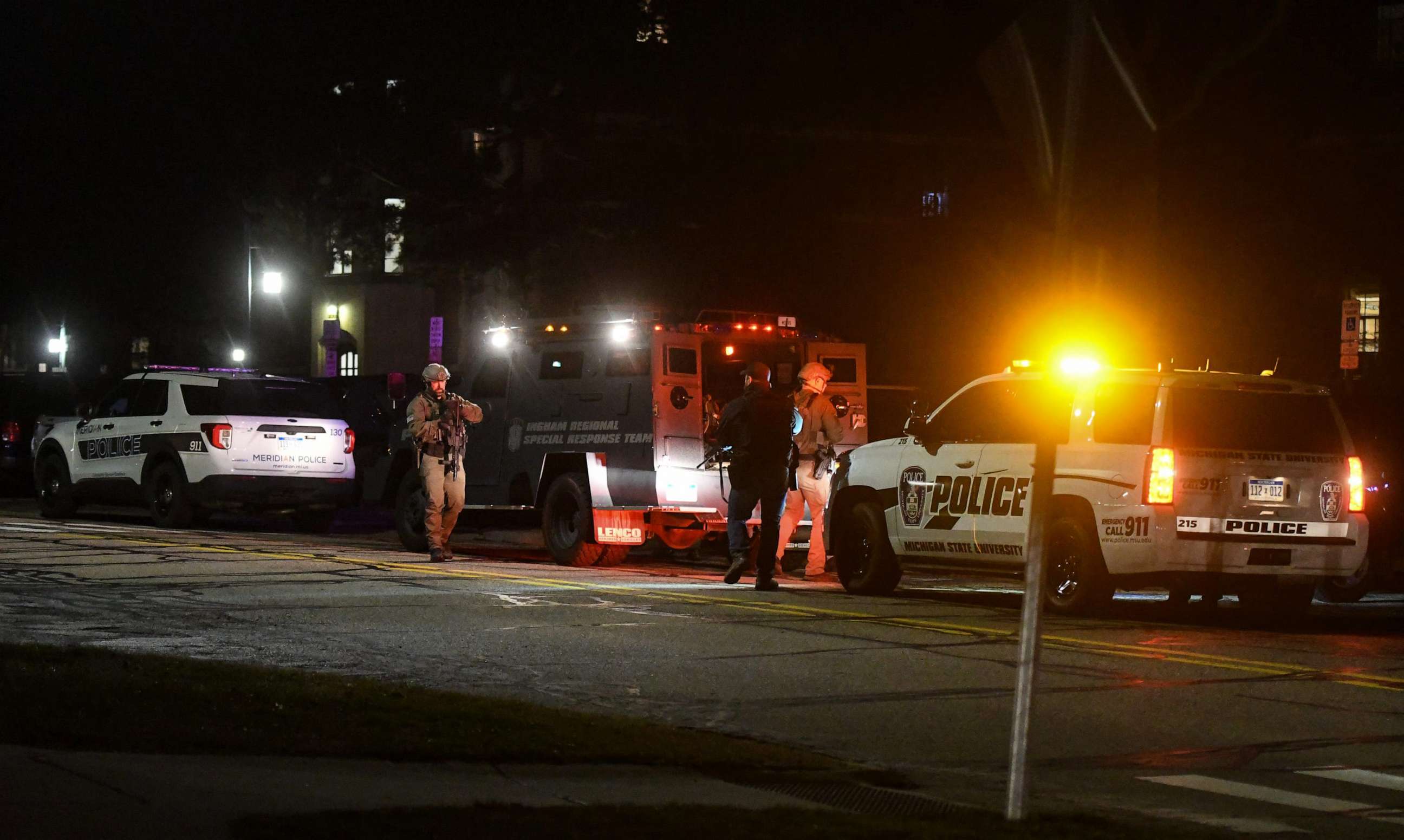 PHOTO: First responders prepare to sweep Snyder Hall on the campus of Michigan State University in East Lansing, Mich., Feb. 13, 2023.