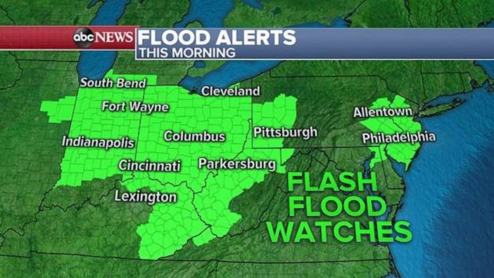 PHOTO: Flash flooding is possible throughout the Midwest and in New Jersey and the Philadelphia area on Thursday.
