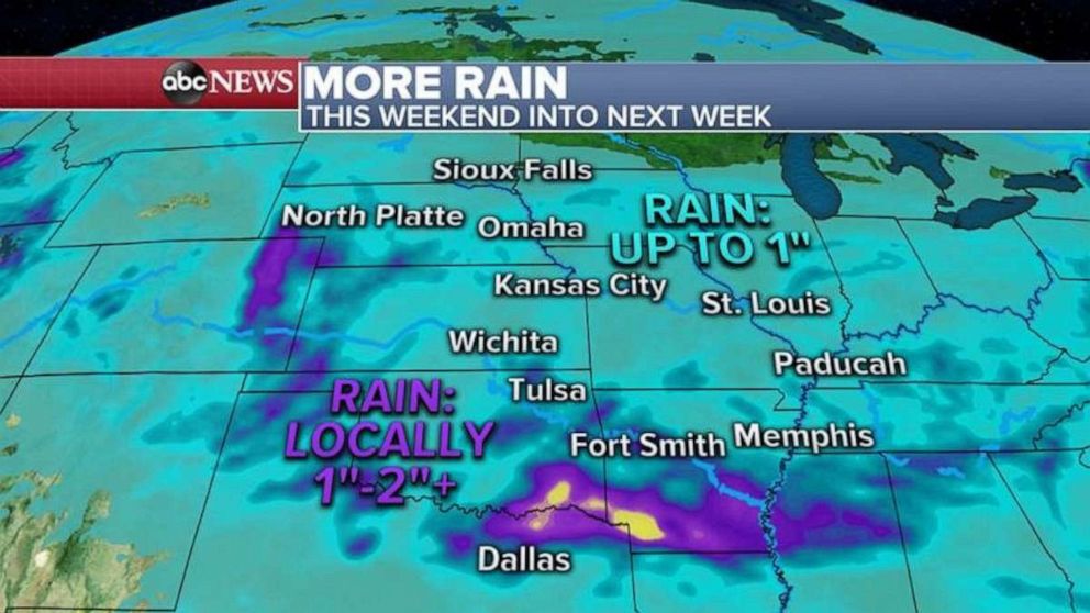 PHOTO: More rain is on the way for the Plains this weekend, though it should stay below the worst flooding.