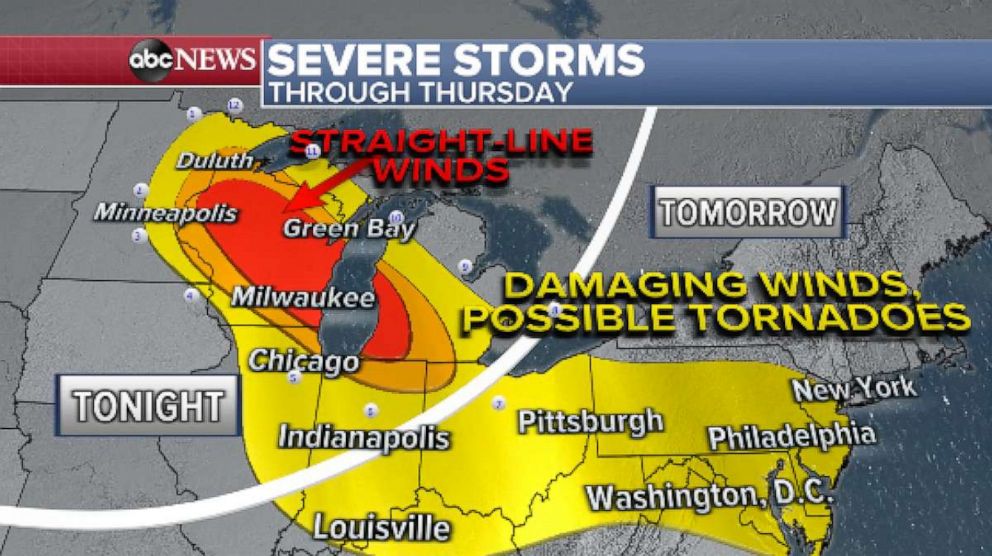 PHOTO: There is the potential for widespread severe weather Wednesday evening in parts of the Midwest, including Chicago, Milwaukee and Minneapolis.