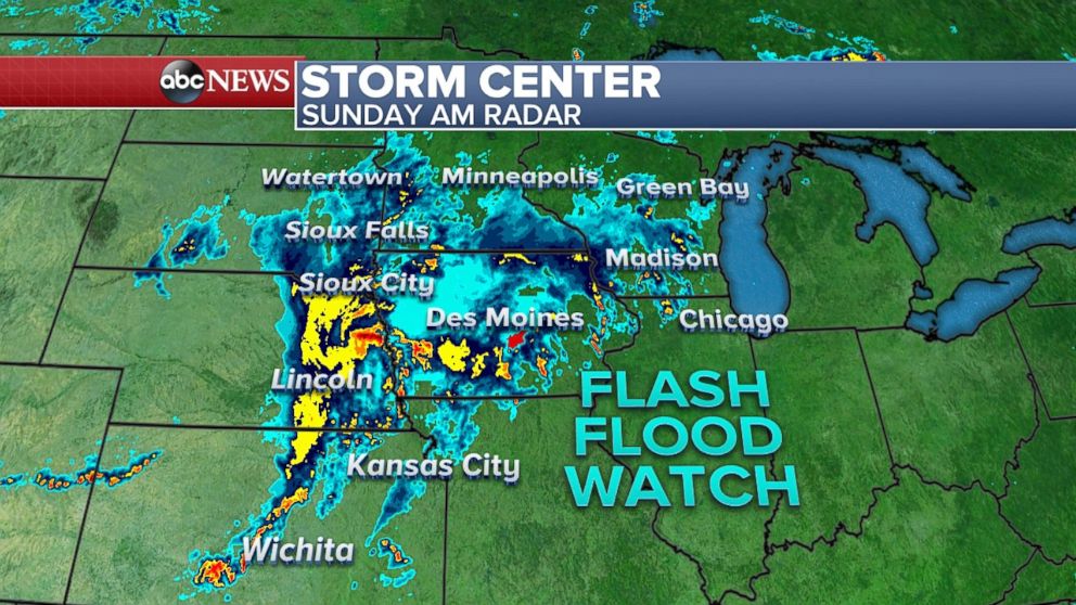 Strong storms are moving into the Midwest on Sunday.