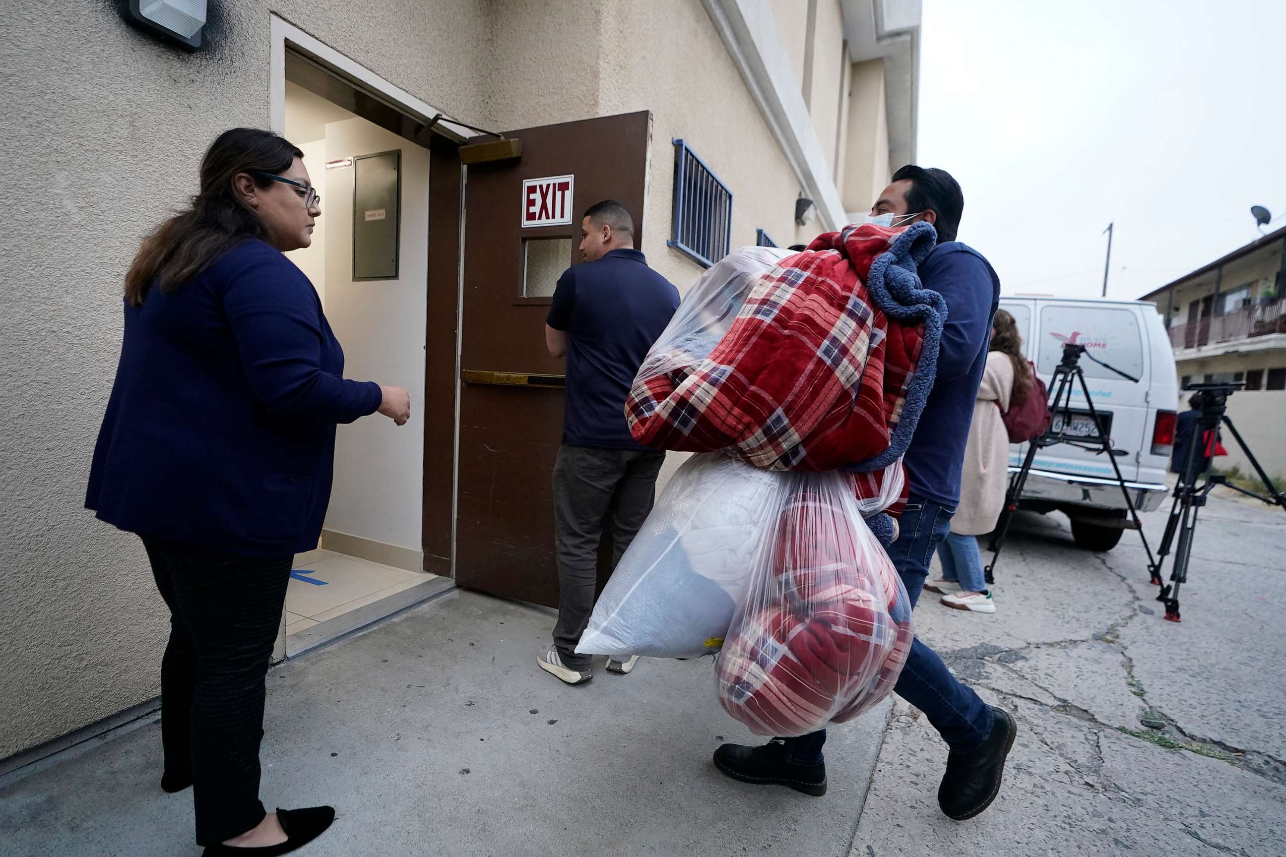PHOTO: Official bring new blankets into St. Anthony's Croatian Catholic Church in Los Angeles on Wednesday, June 14, 2023.