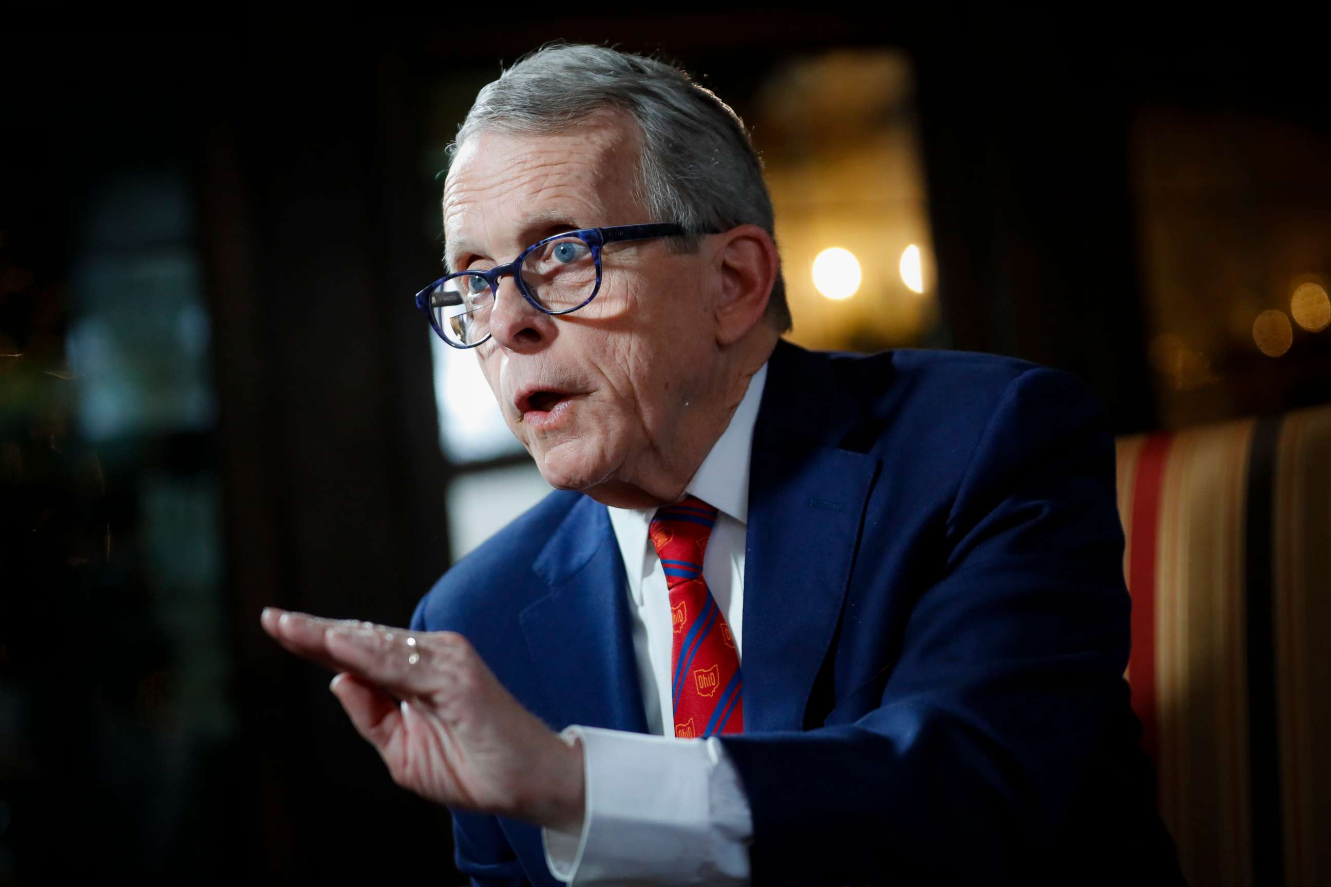 PHOTO: Ohio Gov. Mike DeWine speaks about his plans for the coming year during an interview at the Governor's Residence in Columbus, Ohio.